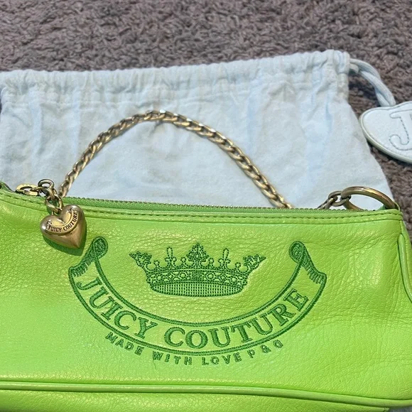 Juicy Couture Y2K VINTAGE Neon Green small bag with Gold Chain